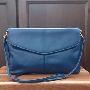 Vintage Cabin Creek Women's Purse Small Tan Leather Elegant Blue Leather Clutch
